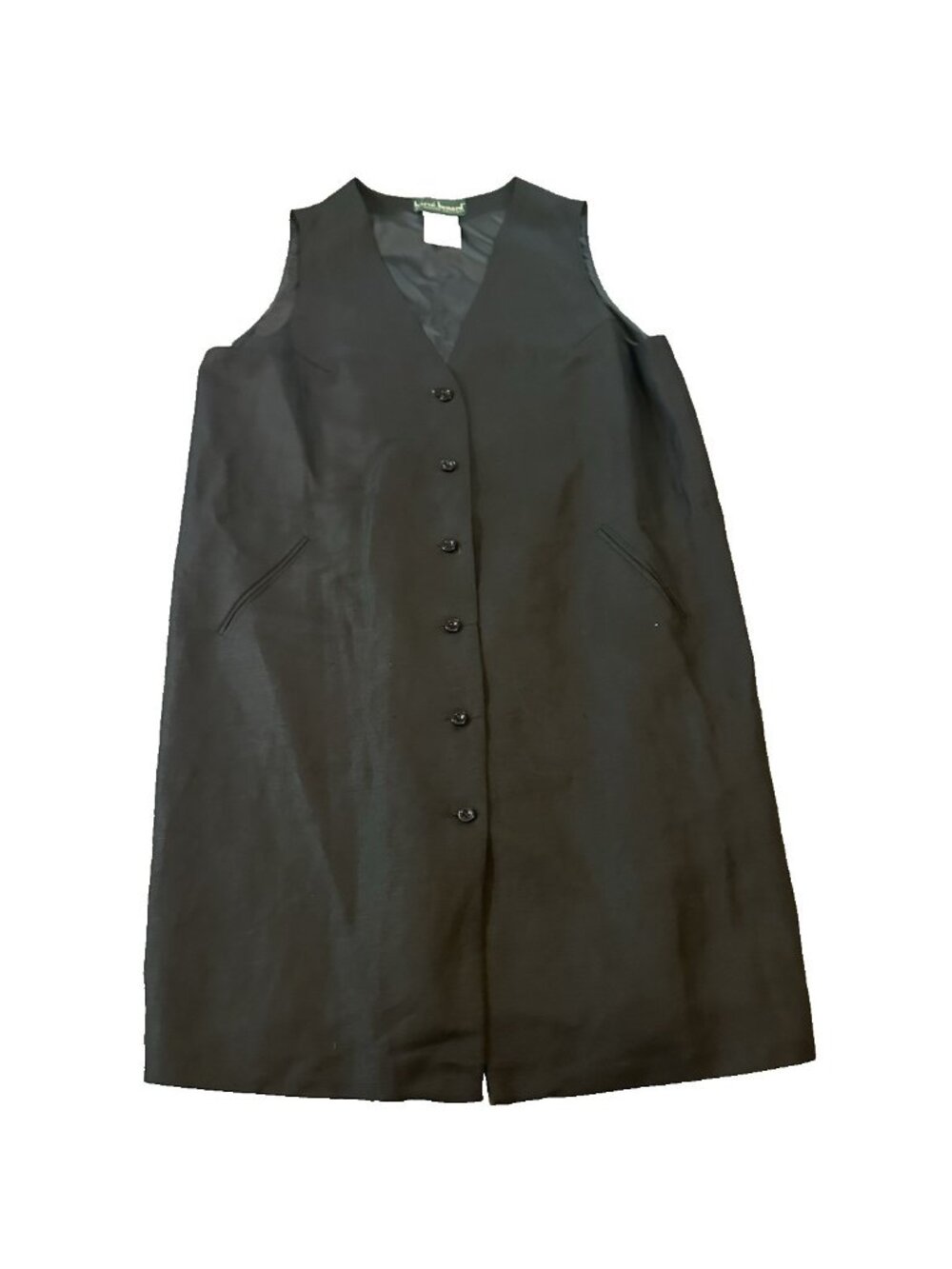 Vintage Harve Benard Linen Blend Longline Womens Duster Vest Black 16 Minimalist
